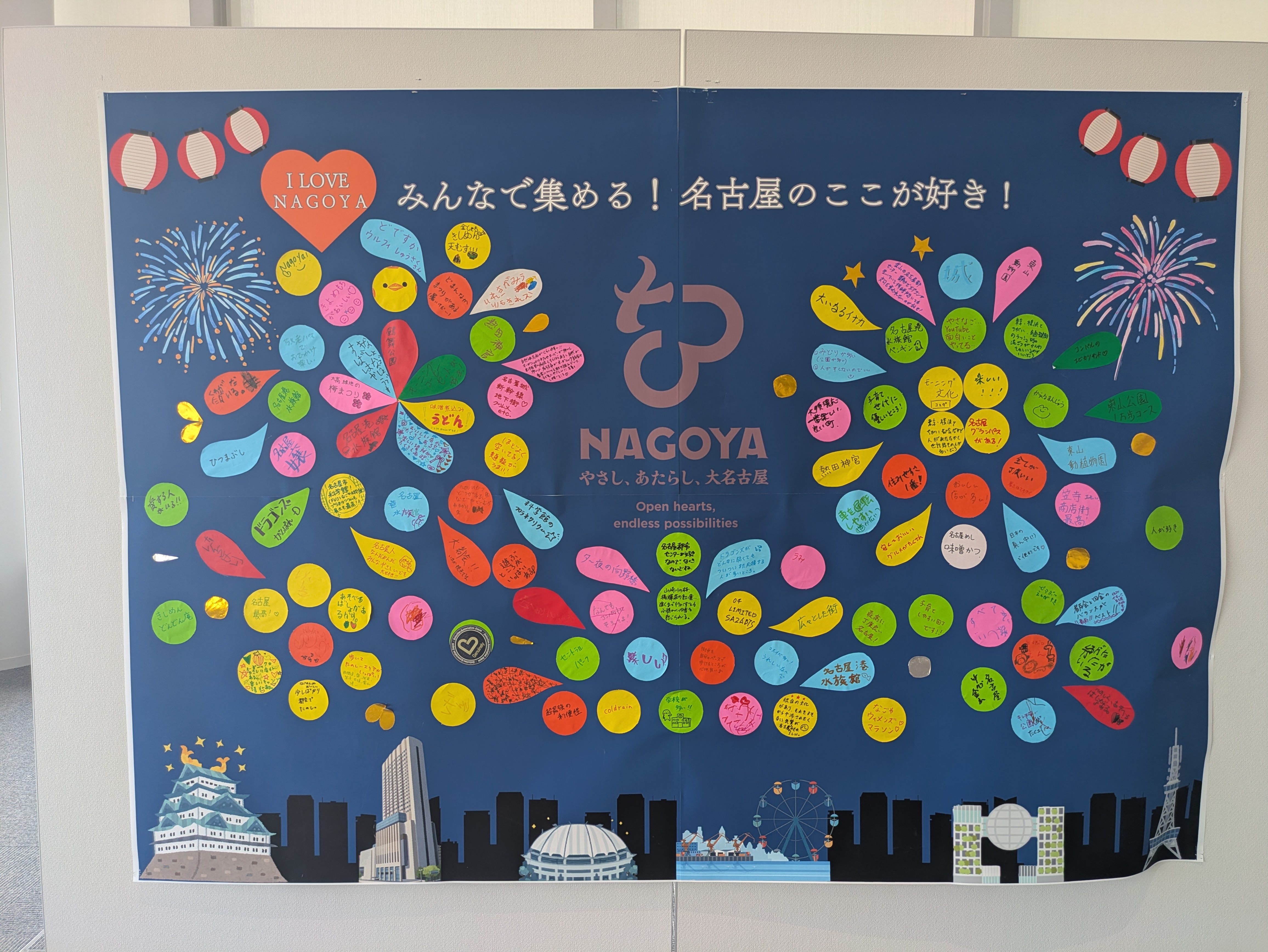 イベント後のメッセージボード。寄せられたコメントできれいに花火が打ちあがっている。